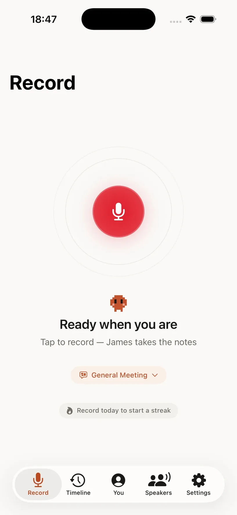 James recording a meeting and writing the notes